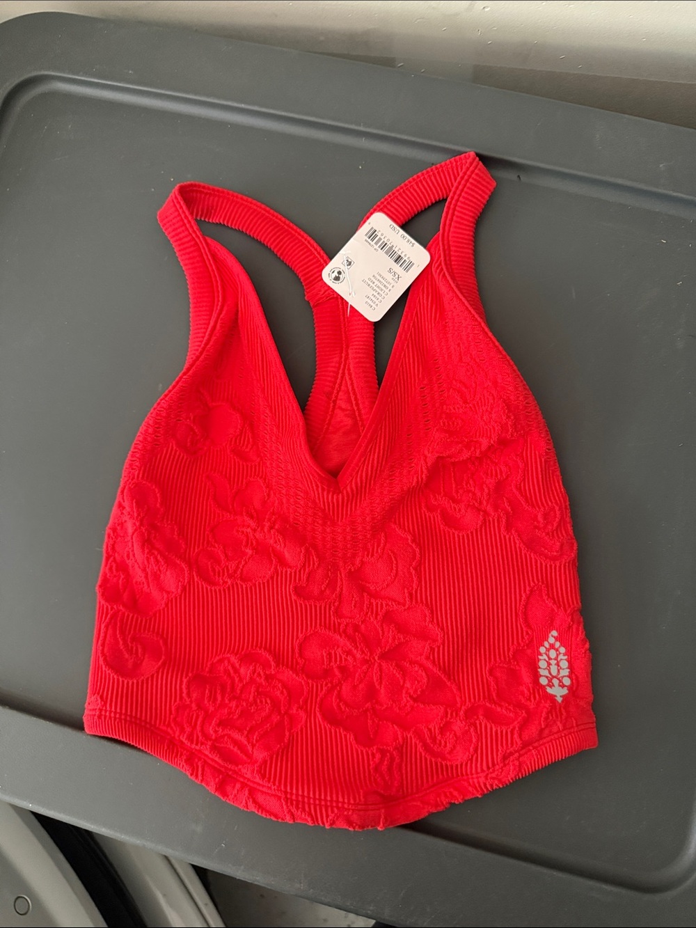 Free People Red Floral Ribbed Racerback Bralette